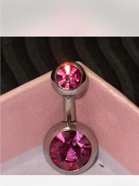 Pink Crystal Belly Button Ring - Sparkling Surgical Steel Navel Jewelry